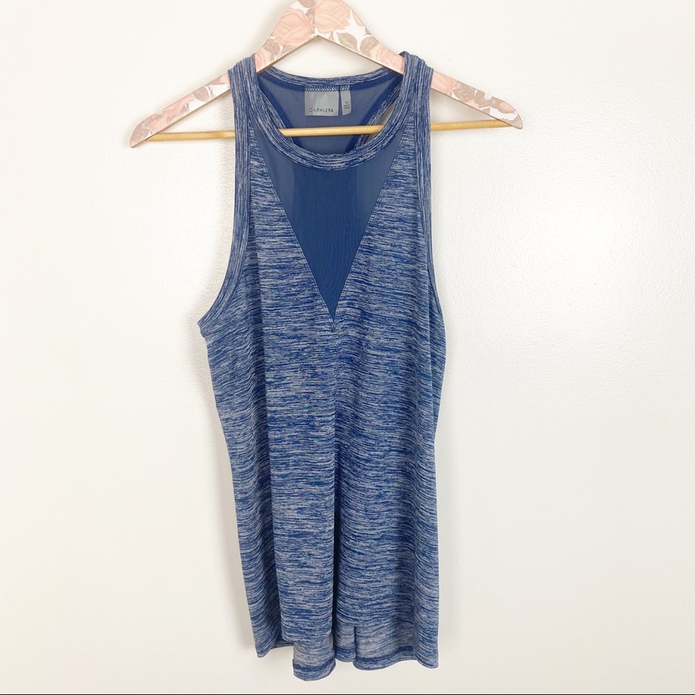 Athleta Utopia Heather Blue Spacedye Mesh Tank Top